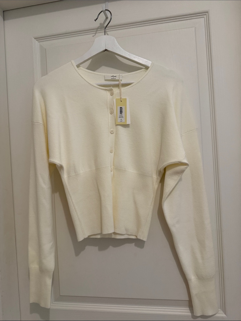 Wilfred Cream Button-Front Cropped Knit Cardigan